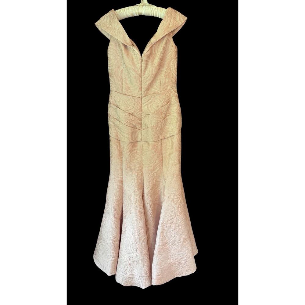 Terani Couture Womens Pink Blush Off Shoulder Jacquard Mermaid Formal Gown Sz. 6 - Picture 5 of 12